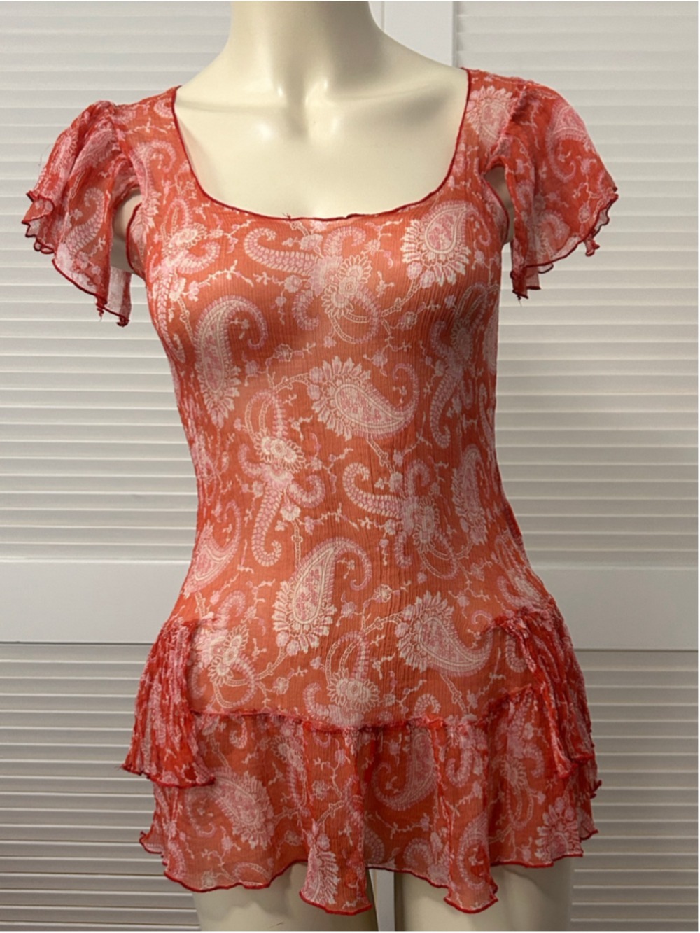 Vintage JW Los Angeles Johnny Was Silk Paisley Ruffle Peplum Top S